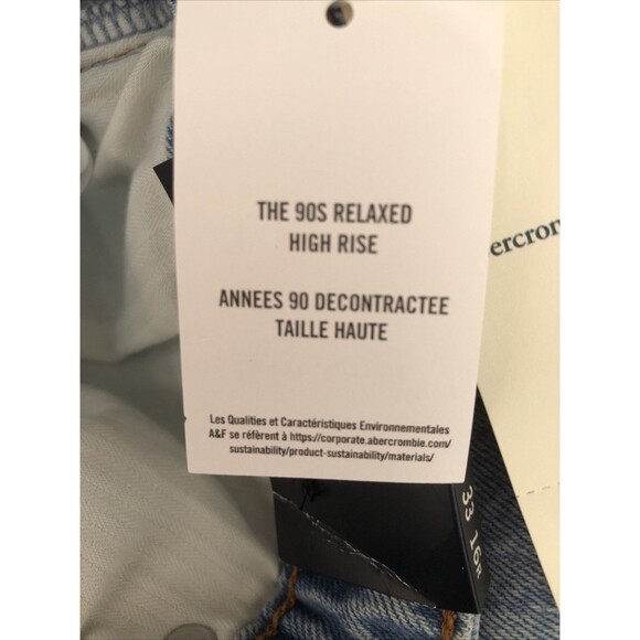 Abercrombie Fitch The 90’s Relaxed  Jean High Rise Curve Love 33X16R Raw Hem NWT - Picture 6 of 8